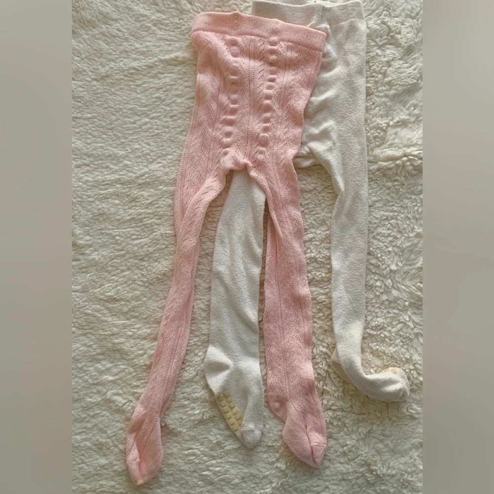 Pink open work condor tights made in Spain NWOT , childrens place white tights